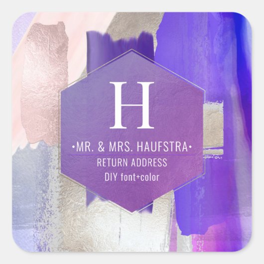 PixDezines Waterverf Borstels Violet Silver Blush Vierkante Sticker (Voorkant)