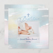 PixDezines Waterverf Brush Stroke, Baptême garçon Kaart (Voorkant / Achterkant)