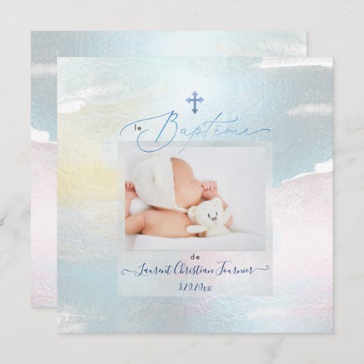 PixDezines Waterverf Brush Stroke, Baptême garçon Kaart (Voorkant / Achterkant)