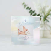 PixDezines Waterverf Brush Stroke, Baptême garçon Kaart (Staand voorkant)