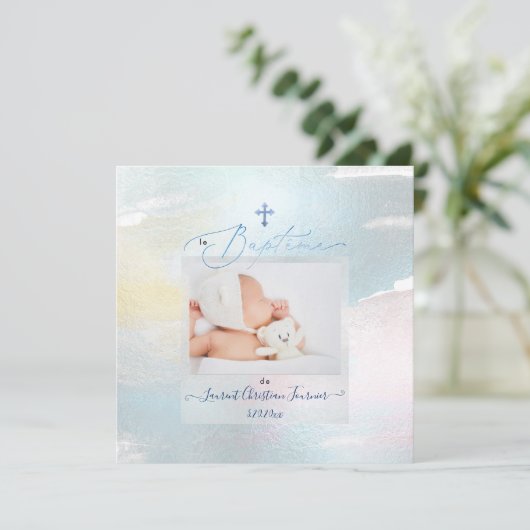 PixDezines Waterverf Brush Stroke, Baptême garçon Kaart (Staand voorkant)