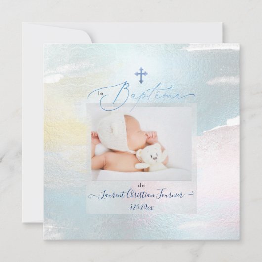 PixDezines Waterverf Brush Stroke, Baptême garçon Kaart (Voorkant)