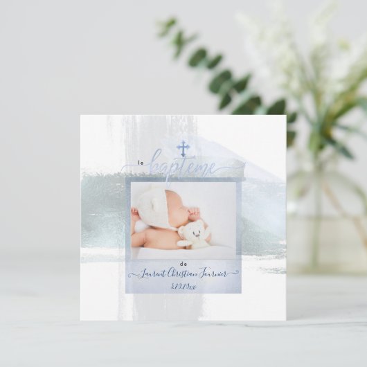 PixDezines Waterverf Brush Stroke, Baptême garçon Kaart (Staand voorkant)