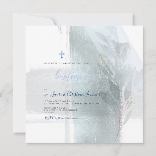 PixDezines Waterverf Brush Stroke, Baptême garçon Kaart (Achterkant)