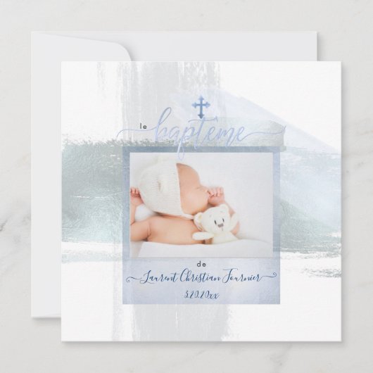 PixDezines Waterverf Brush Stroke, Baptême garçon Kaart (Voorkant)