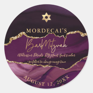 PixDezines Waterverf Burgundy Agate Bar Mitzvah Ronde Sticker