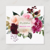 PixDezines Waterverf Burgundy Blush Flowers Vierkante Visitekaartje (Voorkant)