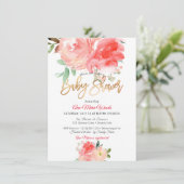 PixDezines Waterverf Coral Peonies Baby shower Kaart (Staand voorkant)