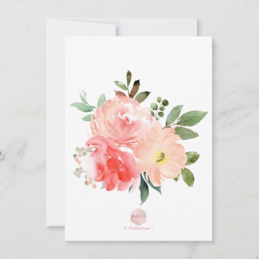 PixDezines Waterverf Coral Peonies Baby shower Kaart (Achterkant)