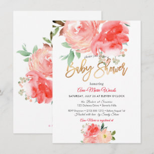 PixDezines Waterverf Coral Peonies Baby shower Kaart