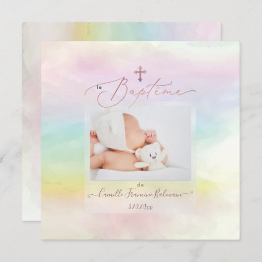 PixDezines Waterverf Cotton Snoep, Baptême Fille Kaart (Voorkant / Achterkant)