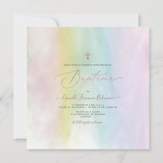 PixDezines Waterverf Cotton Snoep, Baptême Fille Kaart (Achterkant)