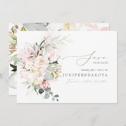 PixDezines Waterverf Cream Blush Rozen Save The Date (Voorkant / Achterkant)