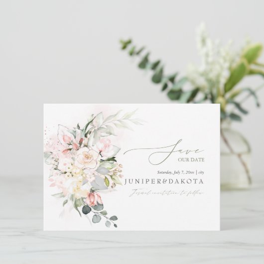 PixDezines Waterverf Cream Blush Rozen Save The Date (Staand voorkant)