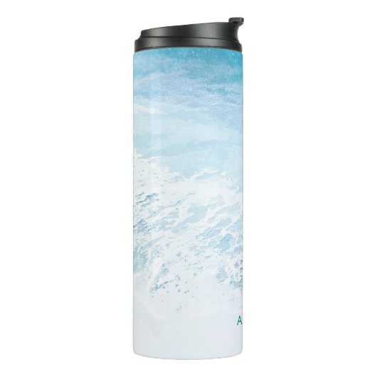 PixDezines Waterverf Crystal Blue Beach Thermosbeker (Gedraaid links)