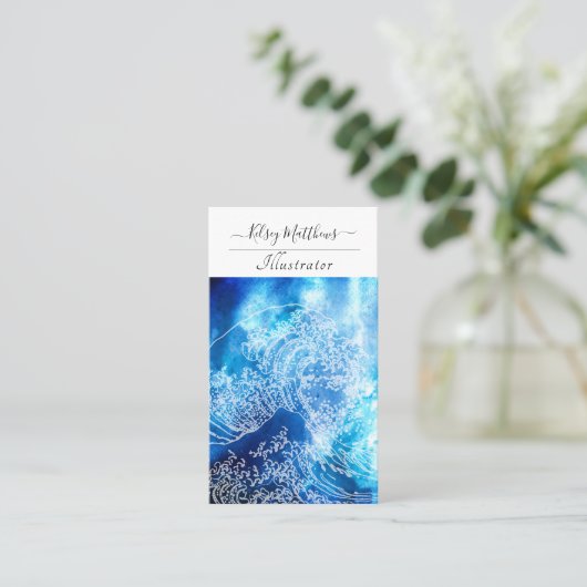 PixDezines Waterverf De Grote Golf, Hokusai Visitekaartje (Staand voorkant)