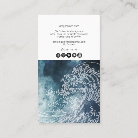 PixDezines Waterverf De Grote Golf, Hokusai Visitekaartje (Achterkant)