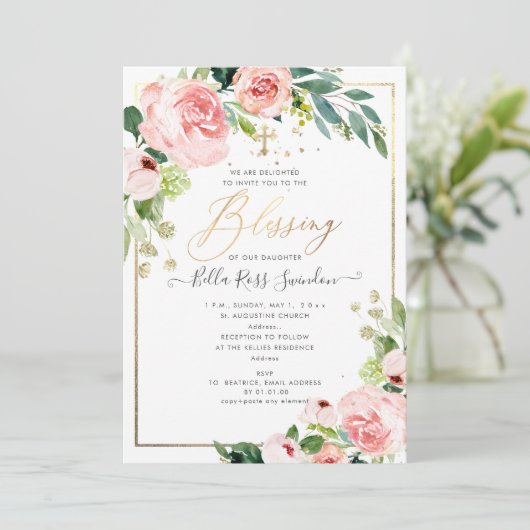 PixDezines Waterverf Delicate Blush Bloom Doop Kaart (Staand voorkant)