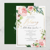 PixDezines Waterverf Delicate Blush Bloom Doop Kaart (Voorkant / Achterkant)