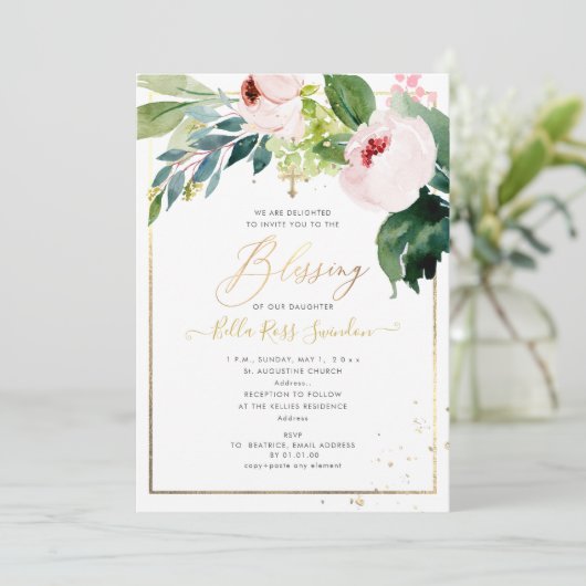 PixDezines Waterverf Delicate Blush Bloom Doop Kaart (Staand voorkant)