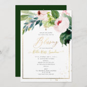 PixDezines Waterverf Delicate Blush Bloom Doop Kaart (Voorkant / Achterkant)