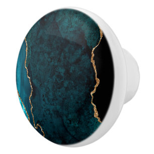 PixDezines Waterverf Donker Teal Agate Keramische  Knop