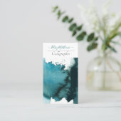 PixDezines Waterverf Drop in Blauwgroen Visitekaartje (Staand voorkant)