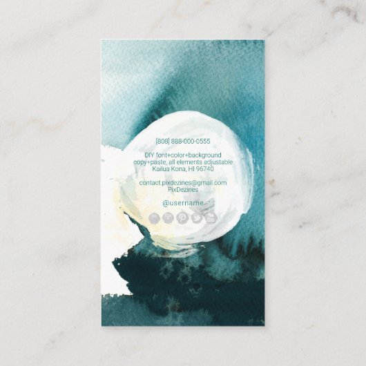 PixDezines Waterverf Drop in Blauwgroen Visitekaartje (Achterkant)
