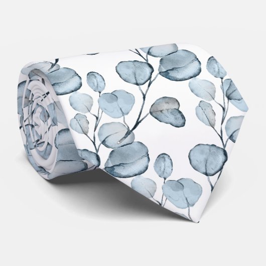 PixDezines Waterverf Dusty Blue Gum Eucalyptus Stropdas (Opgerold)