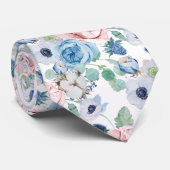 PixDezines Waterverf Dusty Blue Roos Peonies Neck Stropdas (Opgerold)