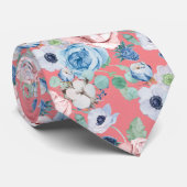 PixDezines Waterverf Dusty Blue Roos Peonies Neck Stropdas (Opgerold)