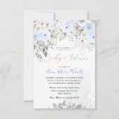 PixDezines Waterverf Dusty Blue Rozen Baby shower Kaart (Voorkant)