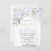 PixDezines Waterverf Dusty Blue Rozen Baby shower Kaart (Voorkant / Achterkant)