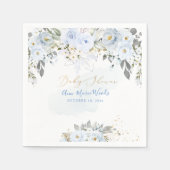 PixDezines Waterverf Dusty Blue Rozen Baby shower Servet (Voorkant)