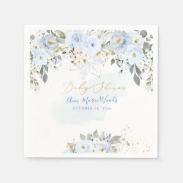 PixDezines Waterverf Dusty Blue Rozen Baby shower Servet