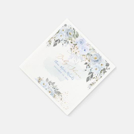 PixDezines Waterverf Dusty Blue Rozen Baby shower Servet (Hoek)