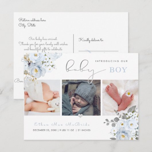 PixDezines Waterverf Dusty Blue Rses Briefkaart (Voorkant / Achterkant)