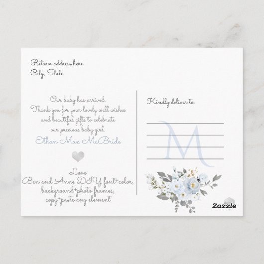 PixDezines Waterverf Dusty Blue Rses Briefkaart (Achterkant)