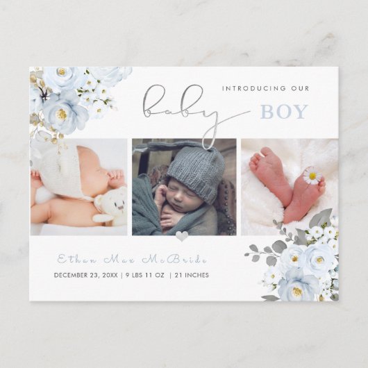 PixDezines Waterverf Dusty Blue Rses Briefkaart (Voorkant)