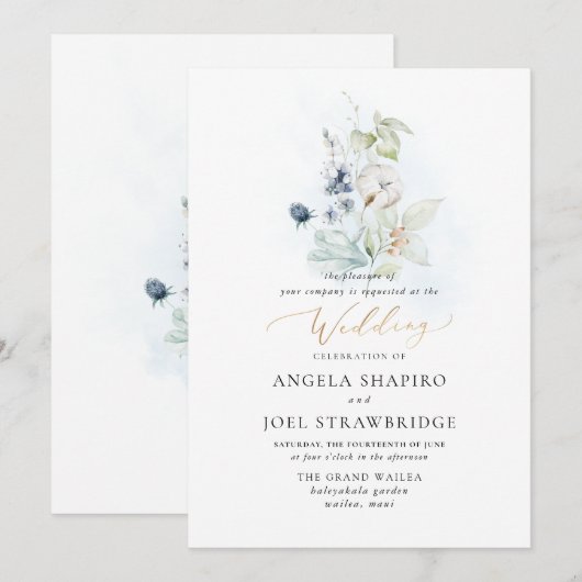 PixDezines Waterverf Dusty Blue Winter Cotton Kaart (Voorkant / Achterkant)