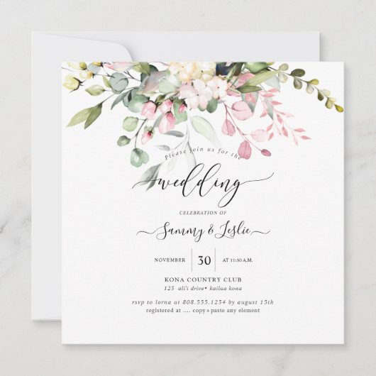 PixDezines Waterverf Dusty Blush Pink Eucalyptus Kaart (Voorkant)