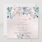 PixDezines Waterverf Dusty Roos Navy Blue Wedding Kaart (Voorkant)