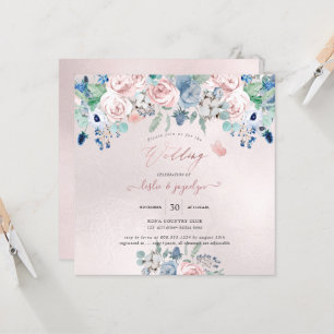 PixDezines Waterverf Dusty Roos Navy Blue Wedding Kaart