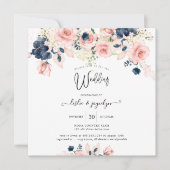PixDezines Waterverf Dusty Roos Navy Blue Wedding Kaart (Voorkant)