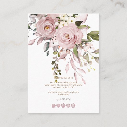 PixDezines Waterverf Dusty Roos Visitekaartje (Achterkant)