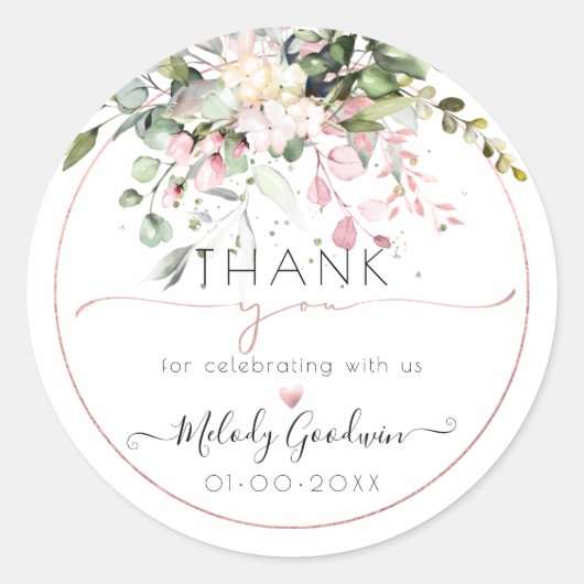 PixDezines Waterverf Elegant Roze Gum Eucalyptus Ronde Sticker (Voorkant)