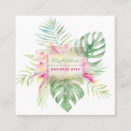 PixDezines Waterverf Elegant Tropisch Paradise Vierkante Visitekaartje (Voorkant)