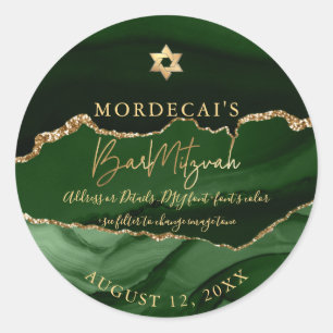 PixDezines Waterverf Emerald Agate Bar Mitzvah Ronde Sticker