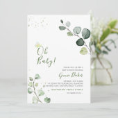 PixDezines Waterverf Eucalyptus Baby shower Kaart (Staand voorkant)