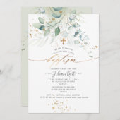 PixDezines Waterverf Eucalyptus Baptisme Kaart (Voorkant / Achterkant)